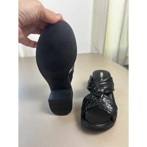 Melissa x Baja East Collab Black Python Strappy Block Heel Slide Sandals Women 7 - Picture 9 of 13